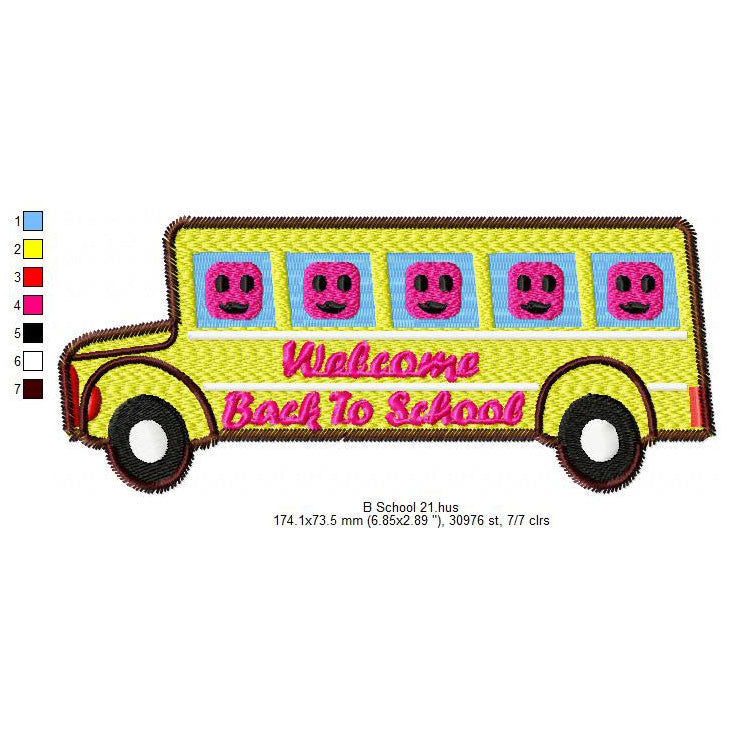 Welcome Back To School Bus Machine Embroidery Digitized Design Files