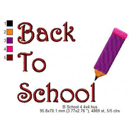 Back To School Pencil Writing Symbols Machine Embroidery Digitized Design Files