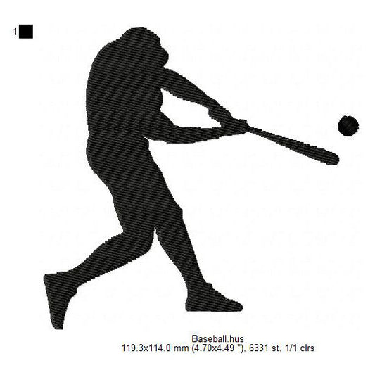 Baseball Player Playing Game Silhouette Machine Embroidery Digitized Design Files