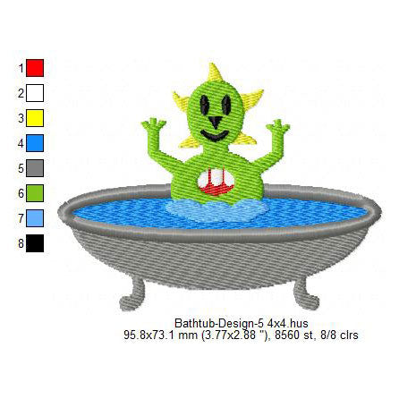 Monsters Bathtub Machine Embroidery Digitized Design Files