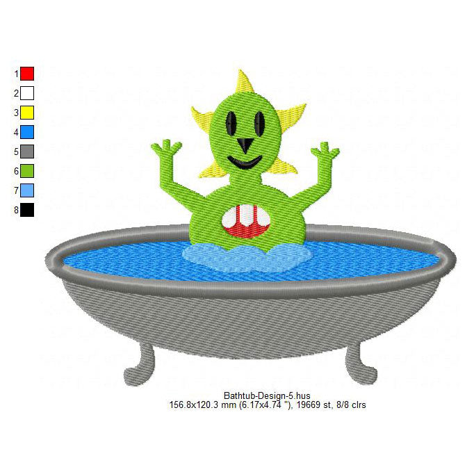 Monsters Bathtub Machine Embroidery Digitized Design Files