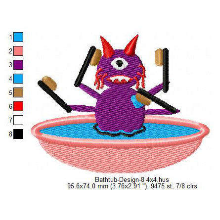 Monsters Bathtub Machine Embroidery Digitized Design Files