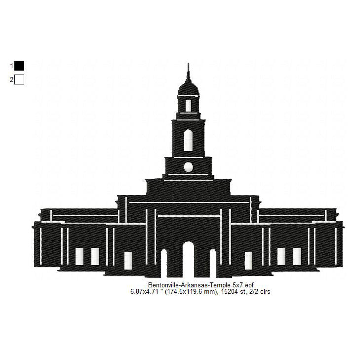 Bentonville Arkansas LDS Temple Silhouette Machine Embroidery Digitized Design Files