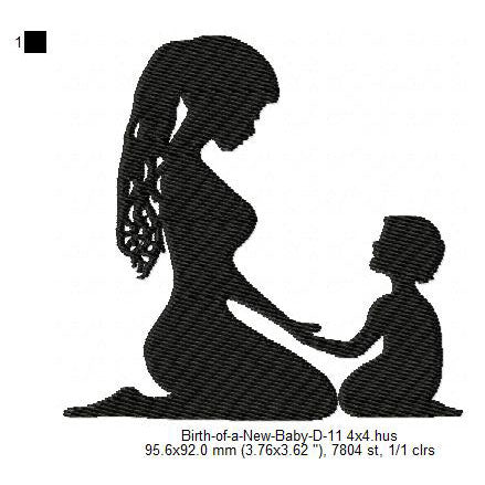 Mother With Kids Toddler Child Silhouette Machine Embroidery Digitized Design Files