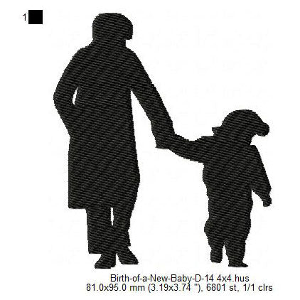 Mother With Kids Toddler Child Silhouette Machine Embroidery Digitized Design Files