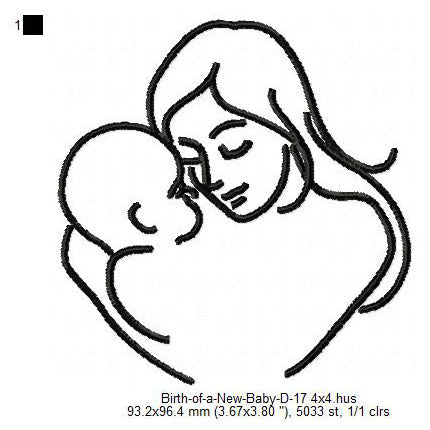Mother Care For New Born Baby Toddler Line Art Machine Embroidery Digitized Design Files
