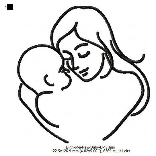 Mother Care For New Born Baby Toddler Line Art Machine Embroidery Digitized Design Files
