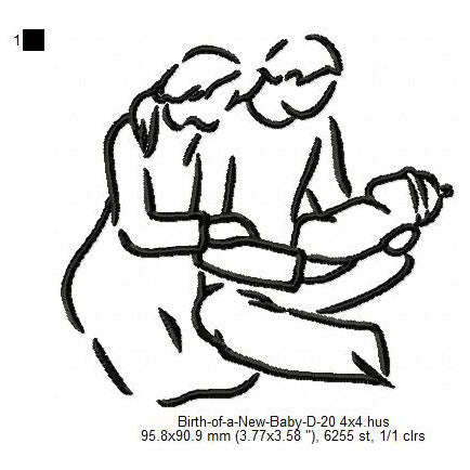 Parents Care For New Born Baby Toddler Line Art Machine Embroidery Digitized Design Files