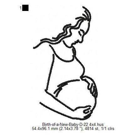 Pregnant Women New Mom Mother Line Art Machine Embroidery Digitized Design Files