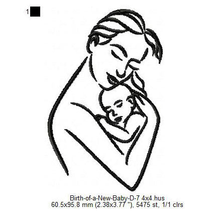 Mother With New Born Baby Child Line Art Machine Embroidery Digitized Design Files