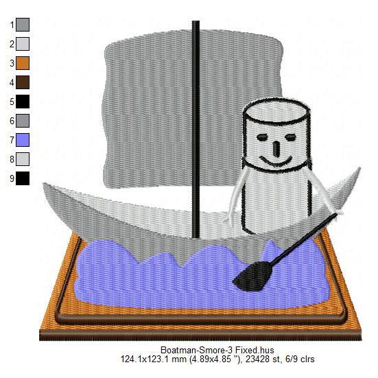 Boatman Smore Marshmallow Cartoon Machine Embroidery Digitized Design Files