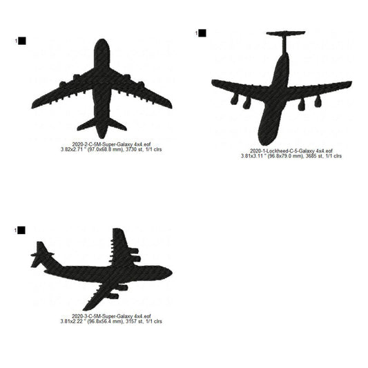 Lockheed C-5 Galaxy Aircraft Silhouette Machine Embroidery Digitized Design Files
