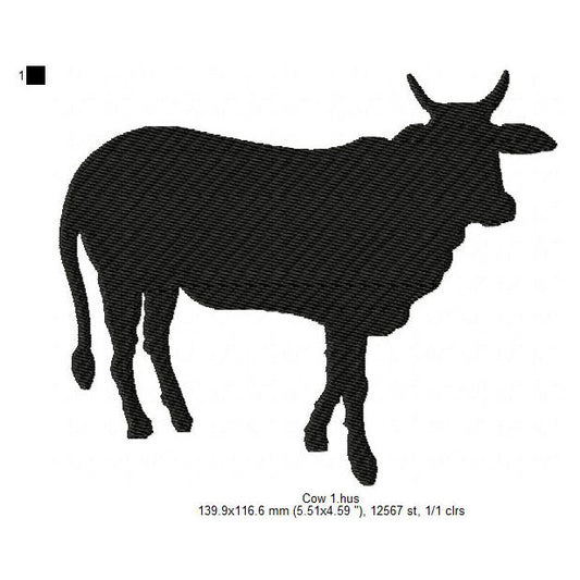 Cow Silhouette Machine Embroidery Digitized Design Files