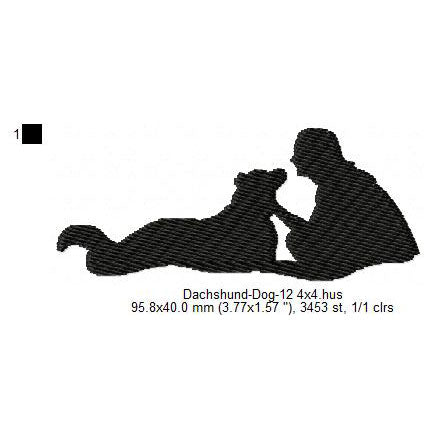 Dachshund Little Dog With Owner Silhouette Machine Embroidery Digitized Design Files