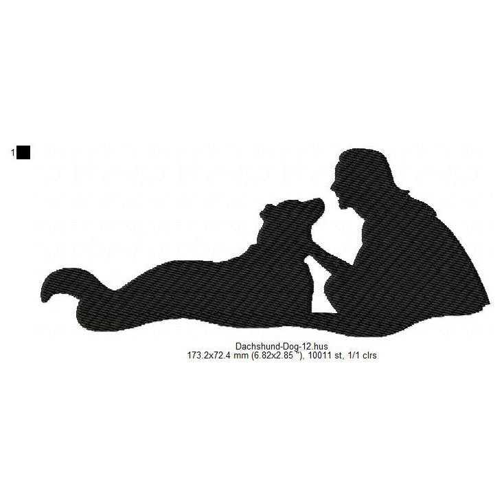 Dachshund Little Dog With Owner Silhouette Machine Embroidery Digitized Design Files