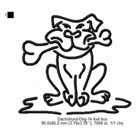 Dachshund Little Dog With Bone Line Art Silhouette Machine Embroidery Digitized Design Files