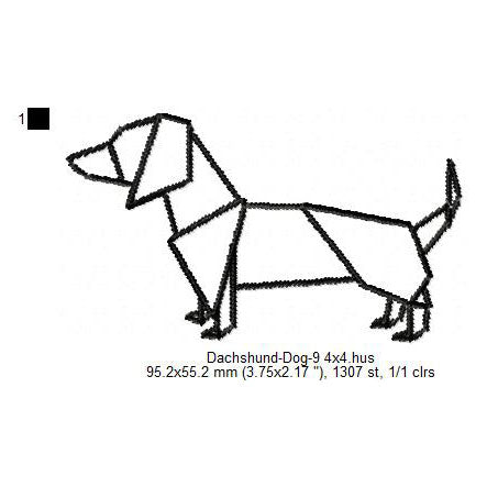 Dachshund Little Dog Line Art Motif Swirl Machine Embroidery Digitized Design Files