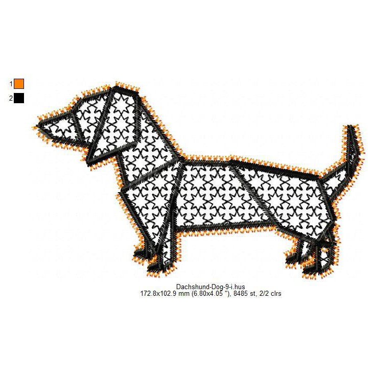 Dachshund Little Dog Line Art Motif Swirl Machine Embroidery Digitized Design Files