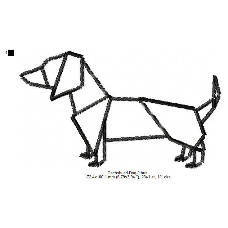 Dachshund Little Dog Line Art Motif Swirl Machine Embroidery Digitized Design Files