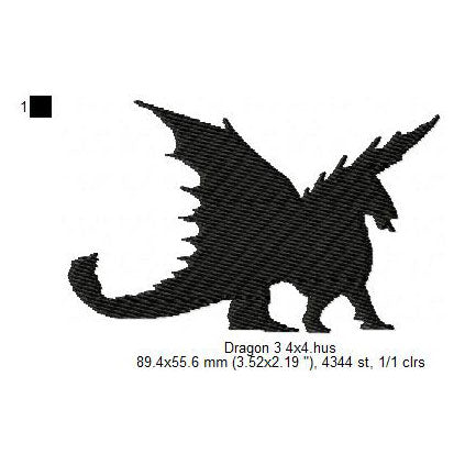 Dragon Shadow Silhouette Machine Embroidery Digitized Design Files