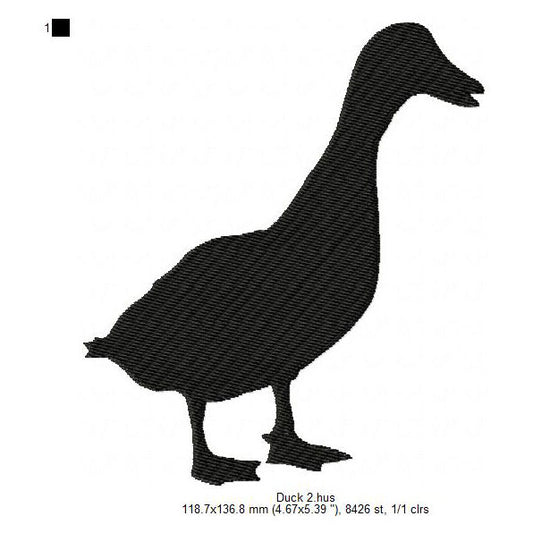 Duck Silhouette Machine Embroidery Digitized Design Files