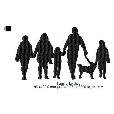 Family Shadow Silhouette Machine Embroidery Digitized Design Files