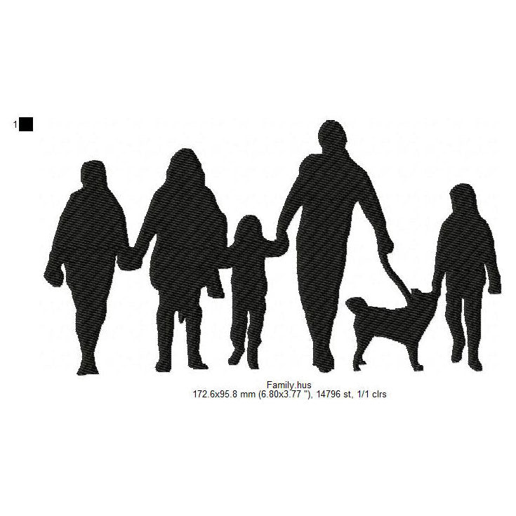 Family Shadow Silhouette Machine Embroidery Digitized Design Files
