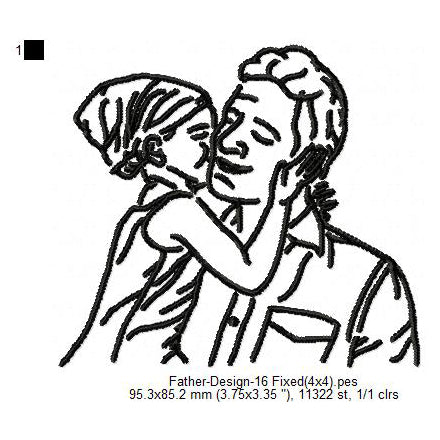Kid Child Toddler Kissing Father's Day Line Art Machine Embroidery Digitized Design Files