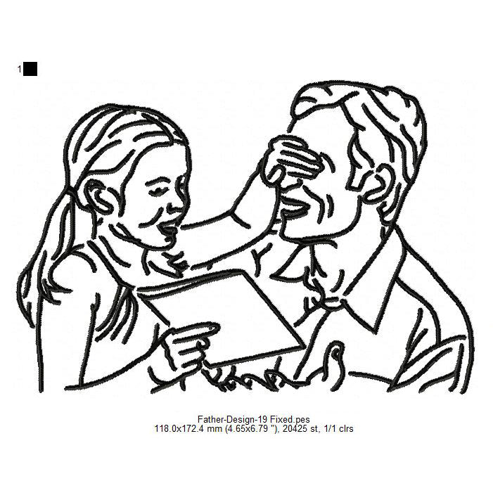 Father With Daughter Father's Day Line Art Machine Embroidery Digitized Design Files