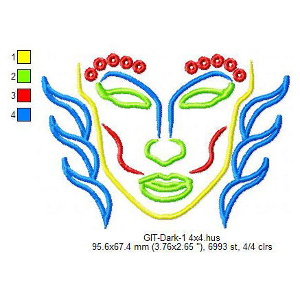 Human Face Glow In The Dark Machine Embroidery Digitized Design Files