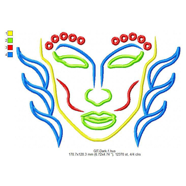 Human Face Glow In The Dark Machine Embroidery Digitized Design Files