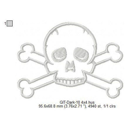 Skull Line Art Glow In The Dark Machine Embroidery Digitized Design Files