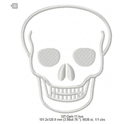 Skull Line Art Glow In The Dark Machine Embroidery Digitized Design Files