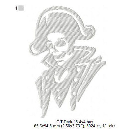 Pirates Captain Skull Silhouette Glow In The Dark Machine Embroidery Digitized Design Files