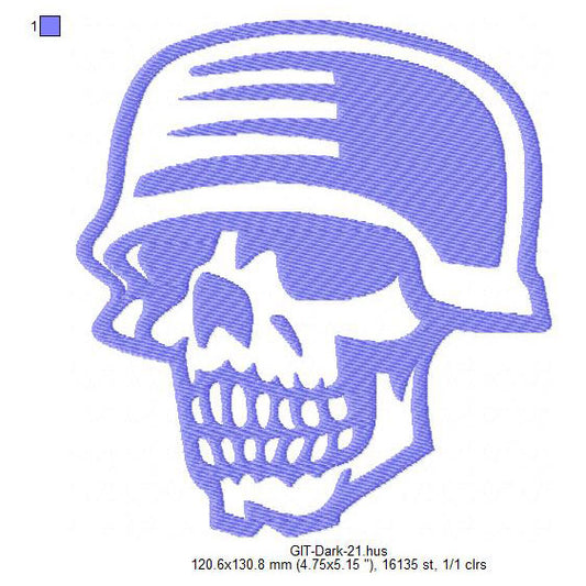 Soldier Veteran Army Skull Silhouette Glow In The Dark Machine Embroidery Digitized Design Files