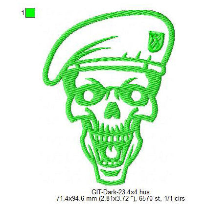 Soldier Veteran Army Skull Silhouette Glow In The Dark Machine Embroidery Digitized Design Files
