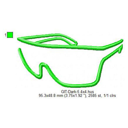 Sunglass Frame Line Art Glow In The Dark Machine Embroidery Digitized Design Files