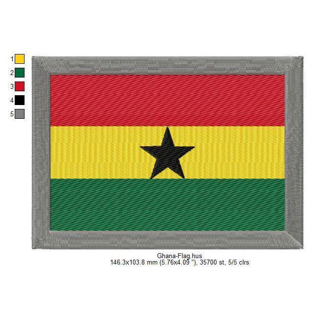 Ghana Flag Ghanaian Machine Embroidery Digitized Design Files | Dst | Pes | Hus | VP3