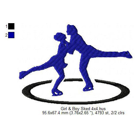 Ice Skating Couple Man Woman Silhouette Machine Embroidery Digitized Design Files