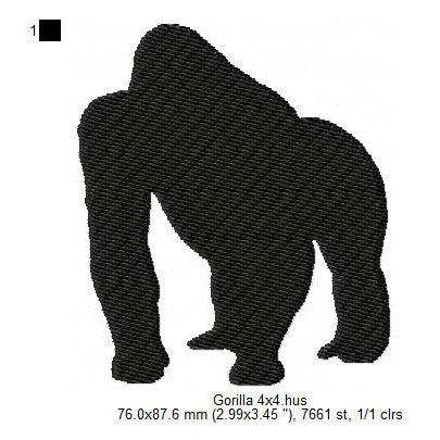 Gorilla Wild Jungle Animal Silhouette Machine Embroidery Digitized Design Files