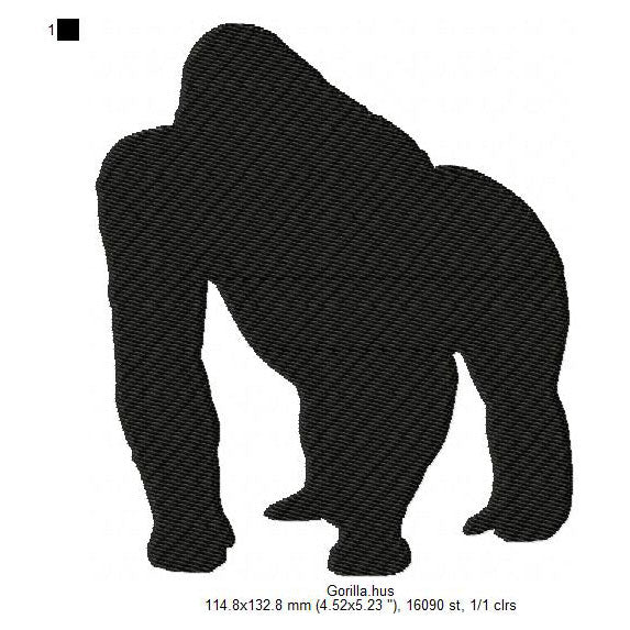 Gorilla Wild Jungle Animal Silhouette Machine Embroidery Digitized Design Files