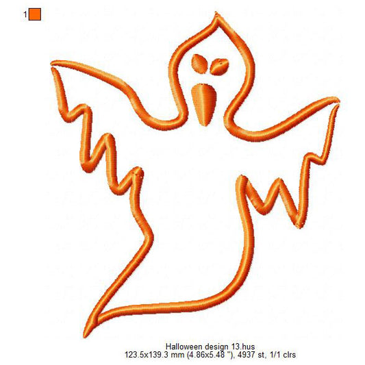 Halloween Ghost Line Art Symbols Machine Embroidery Digitized Design Files