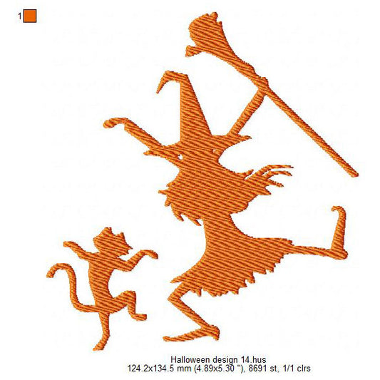 Halloween Wizard Cat Hat Symbols Machine Embroidery Digitized Design Files