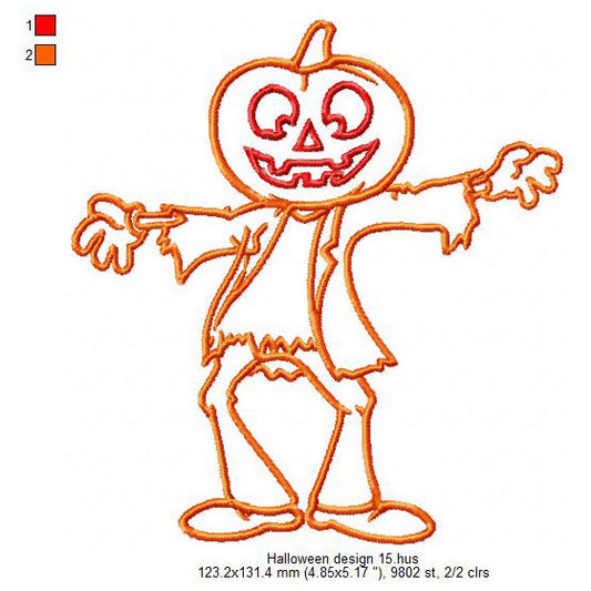 Halloween Pumpkin Ghost Line Art Symbols Machine Embroidery Digitized Design Files