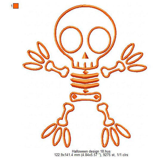 Halloween Skeleton Skull Ghost Line Art Machine Embroidery Digitized Design Files