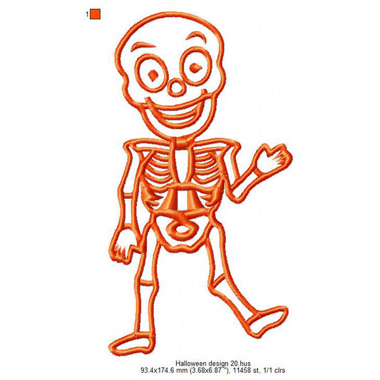 Halloween Skeleton Skull Ghost Line Art Machine Embroidery Digitized Design Files