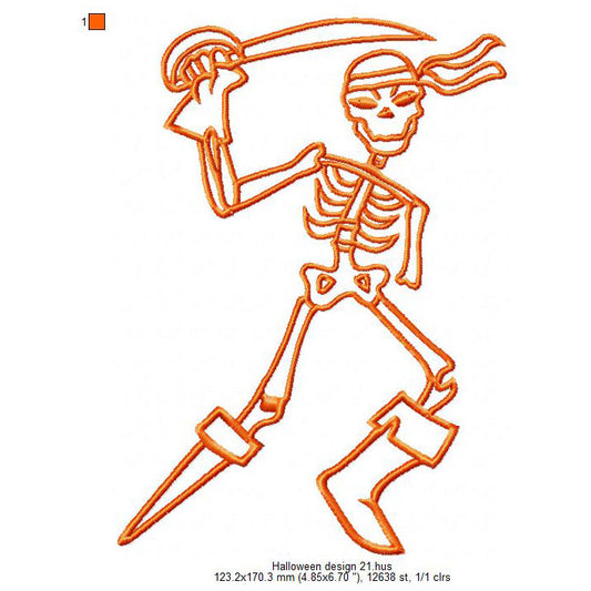 Halloween Skeleton Skull Ghost Line Art Machine Embroidery Digitized Design Files