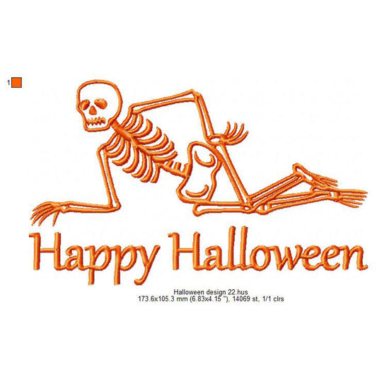 Halloween Skeleton Skull Ghost Line Art Machine Embroidery Digitized Design Files