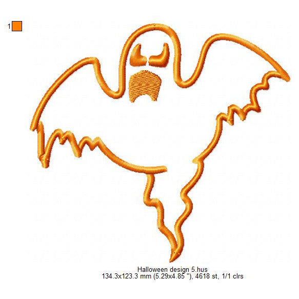 Halloween Ghost Line Art Symbols Machine Embroidery Digitized Design Files