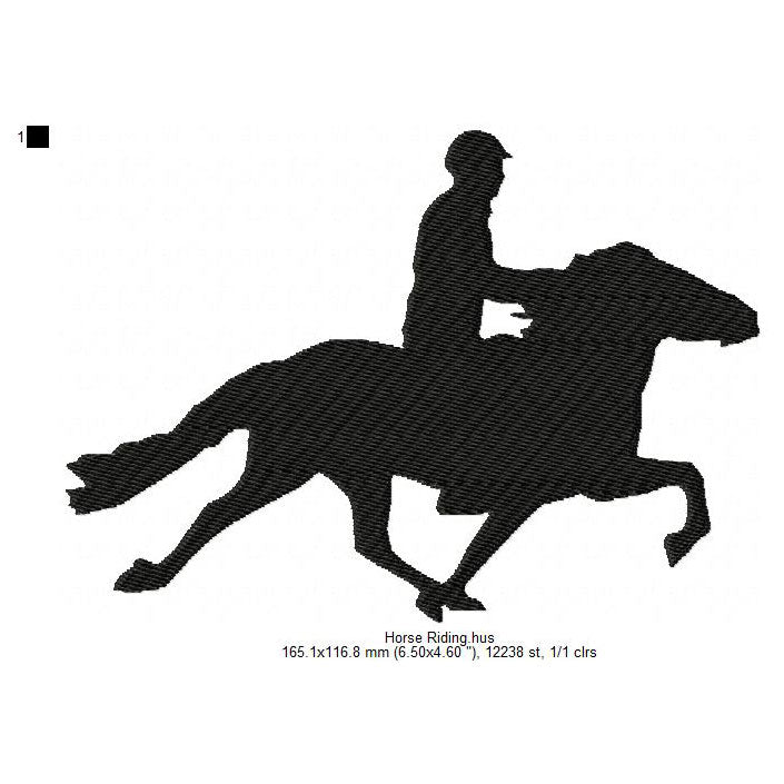 Horse Riding Silhouette Machine Embroidery Digitized Design Files